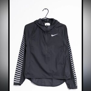 Nike Black half Zip-Up Windbreaker with White Swoosh and Sleeve Accents XL